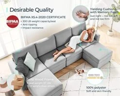 LINSY HOME Modular Sectional Sofa, Convertible U Shaped Sofa Couch With Storage, Memory Foam, Modular Sectionals With Ottomans, 6 Seat Sofa Set With Chaise For Living Room, Grey -Songmics Furniture Shop 51sGaEPuYEL