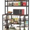 Tribesigns 5 Tiers Kitchen Bakers Rack With Hutch, Microwave Oven Stand, Wood Kitchen Storage Shelves, Large Baker's Rack Organizer With Storage, Brown