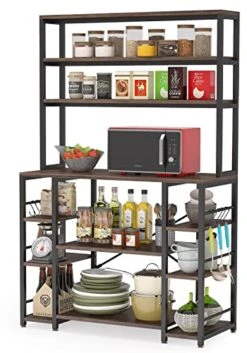 Tribesigns 5 Tiers Kitchen Bakers Rack With Hutch, Microwave Oven Stand, Wood Kitchen Storage Shelves, Large Baker's Rack Organizer With Storage, Brown