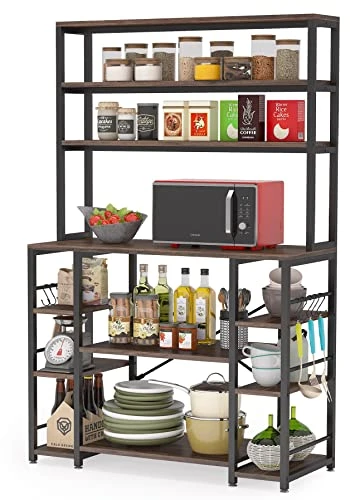 Tribesigns 5 Tiers Kitchen Bakers Rack With Hutch, Microwave Oven Stand, Wood Kitchen Storage Shelves, Large Baker's Rack Organizer With Storage, Brown 1 Tribesigns 5 Tiers Kitchen Bakers Rack With Hutch, Microwave Oven Stand, Wood Kitchen Storage Shelves, Large Baker's Rack Organizer With Storage, Brown