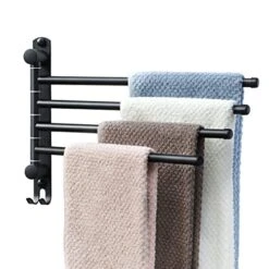 Black Towel Rack JSVER Swivel Towel Rack Wall Mounted, SUS304 Stainless Steel Towel Bar, Space Saving Towel Holder, Towel Racks For Bathroom