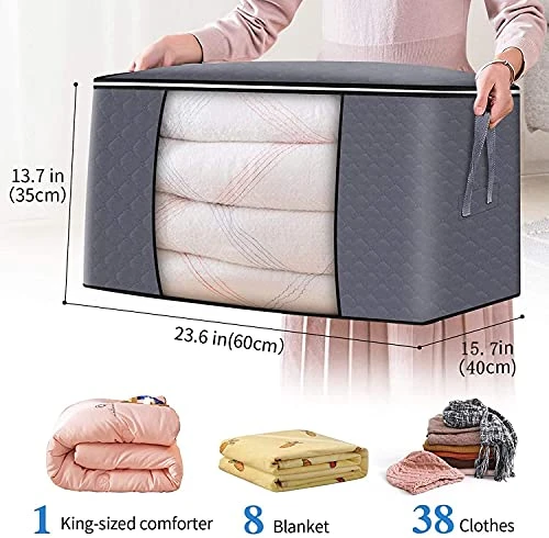 Clothing Storage Bag,3 Pack Large Capacity Clothes Storage Bag Organizer With Reinforced Handle Thick Fabric For Comforters,Storage Bin Blankets,Bedding,Foldable With Sturdy Zipper,Clear Window, 90L,Grey 1 Clothing Storage Bag,3 Pack Large Capacity Clothes Storage Bag Organizer With Reinforced Handle Thick Fabric For Comforters,Storage Bin Blankets,Bedding,Foldable With Sturdy Zipper,Clear Window, 90L,Grey