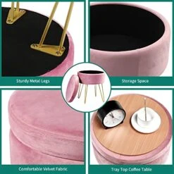 YITAHOME Modern Velvet Upholstered Round Storage Ottoman Footrest Vanity Stool With Gold Metal Legs & Tray Top Coffee Table Having 17.5” Height And Holds Upto 330 Lbs (Pink) 10 YITAHOME Modern Velvet Upholstered Round Storage Ottoman Footrest Vanity Stool With Gold Metal Legs & Tray Top Coffee Table Having 17.5” Height And Holds Upto 330 Lbs (Pink) -Songmics Furniture Shop 51sLhFYglDL