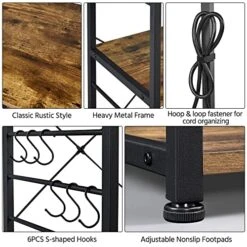 Topeakmart Kitchen Bakers Rack With Power Outlet And Wire Basket, Utility Storage Shelf Coffee Cart Station W/Storage Shelves, Kitchen Rack With 6 Hooks & Protective Adjustable Footpads, Rustic Brown -Songmics Furniture Shop 51sQukGE7qL