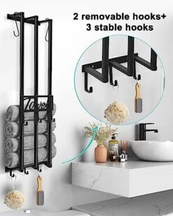 Yoeug Towel Racks For Bathroom Wall Mounted 3 Bars Towel Holder With 5 Hooks Strong Steel Towel Storage Waterproof For Kitchen Living Room Closet Bathroom Black -Songmics Furniture Shop 51sRjJ9sBtL