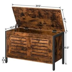 HOOBRO Storage Chest, Wooden Toy Chest, Retro Toy Box Organizer With Safety Hinge, Sturdy Storage Bench, Metal Frame, Supports 220 Lb, Louvered Door, Rustic Brown BF85CW01G1 -Songmics Furniture Shop 51sYCaWVhFL