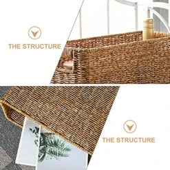 Zerodeko Woven Storage Bin Rattan Woven Basket Rectangular Storage Bin Wicker Basket With Handle Japanese Style Basket Organizer For Magazine Book Newspaper Sundries Rattan Magazine Holder -Songmics Furniture Shop 51sYVB78u6L
