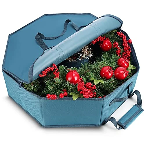 Hearth & Harbor Wreath Storage Container - Hard Shell Christmas Wreath Storage Bag With Interior Pockets, Dual Zipper And Handles - 24" Premium Wreath Storage Organizer Box 1 Hearth & Harbor Wreath Storage Container - Hard Shell Christmas Wreath Storage Bag With Interior Pockets, Dual Zipper And Handles - 24" Premium Wreath Storage Organizer Box