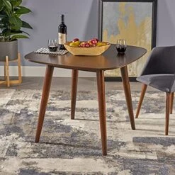 Christopher Knight Home Bass Mid Century Modern Square Faux Wood Dining Table, Walnut Finish, 35.75D X 35.75W X 30H In -Songmics Furniture Shop 51sYy7JAuPS