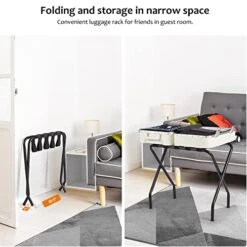 ELYKEN 2 Pack Folding Luggage Rack For Guest Room, Heavy Duty Max 110LBS Loading Bearing Suitcase Holder, Easily Assemble Metal Stand, Narrow Foldable Space Saving Hotel Storage Rack, Black