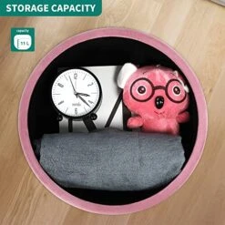 YITAHOME Modern Velvet Upholstered Round Storage Ottoman Footrest Vanity Stool With Gold Metal Legs & Tray Top Coffee Table Having 17.5” Height And Holds Upto 330 Lbs (Pink) 8 YITAHOME Modern Velvet Upholstered Round Storage Ottoman Footrest Vanity Stool With Gold Metal Legs & Tray Top Coffee Table Having 17.5” Height And Holds Upto 330 Lbs (Pink) -Songmics Furniture Shop 51say0gAZQL