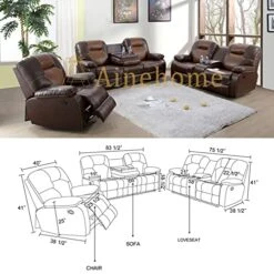 A Ainehome Living Room Furniture Couch Recliner Set With Console Storage Recliner Sofa And Loveseat Chair Sets Couch For Living Room(C-Brown Leatherel,3 Piece Set) -Songmics Furniture Shop 51sd0FY450L
