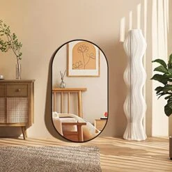 Black Oval Bathroom Mirror,17''x30'' Vanity Wall Mirror, Aluminum Thin Framed Mirror For Bathroom,Decorative Pill Shaped Mirror,Pre-Install Hooks,Durable Wood Backboard,Vertical & Horizontal Hanging -Songmics Furniture Shop 51seBRY9DYL