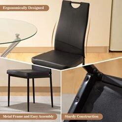 Bacyion Round Glass Dining Table Set For 4-5 Pieces Modern Dining Room Table Set For Small Spaces Kitchen Tempered Glass Table And PU Leather Chairs For Home Kitchen Living Room (Black) -Songmics Furniture Shop 51sg4q8L0bL 1