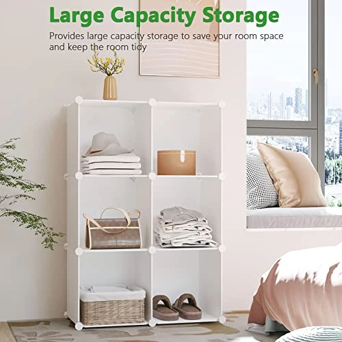 C&AHOME Cube Storage Organizer, 6-Cube Shelves Units, Closet Cabinet, DIY Plastic Modular Book Shelf, Ideal For Bedroom, Living Room, Office, 36.6" L X 12.4" W X 36.6" H Milky UPCS06M 3 C&AHOME Cube Storage Organizer, 6-Cube Shelves Units, Closet Cabinet, DIY Plastic Modular Book Shelf, Ideal For Bedroom, Living Room, Office, 36.6" L X 12.4" W X 36.6" H Milky UPCS06M - Image 3