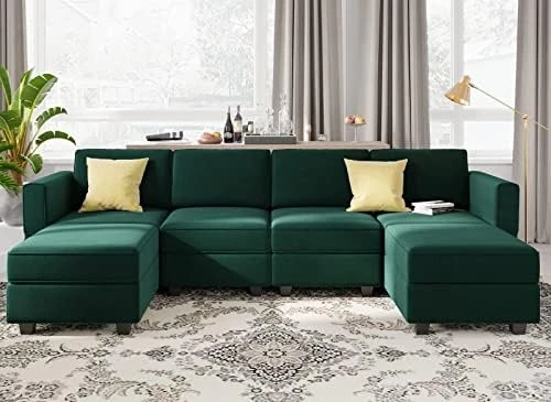 Belffin Modular Sectional Sofa Couch With Reversible Chaise Velvet L Shaped Couch Sofa With Storage 4-seat Convertible Sectional Sofa Blue 7 Belffin Modular Sectional Sofa Couch With Reversible Chaise Velvet L Shaped Couch Sofa With Storage 4-seat Convertible Sectional Sofa Blue - Image 7