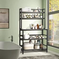 YGBH 5-Tier Kitchen Bakers Rack With Hutch,Coffee Station,Microwave Oven Stand,Utility Storage Rack For Home Office,Easy Assembly,Rustic Brown And Black (Black),JZWBL001,Small -Songmics Furniture Shop 51skfPAWi3S