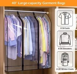 MISSLO 40" Hanging Garment Bags For Closet Storage Clear Garment Rack Cover Bottom Enclosed Cloth Cover Hanging Clothes Storage Bag Waterproof Clothes Protector For Suits, Coats, Sweaters, Shirts -Songmics Furniture Shop 51skl7xvxjL