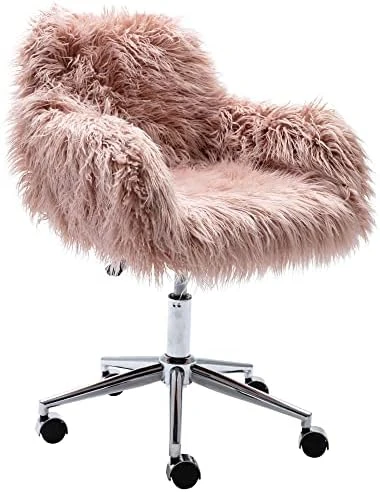 KCC Fluffy Office Desk Chair, Faux Fur Modern Swivel Armchair With Wheels, Soft Comfy Fuzzy Elegant Accent Makeup Vanity Chairs For Women Girls, Home Living Dressing Room Bedroom, Black 8 KCC Fluffy Office Desk Chair, Faux Fur Modern Swivel Armchair With Wheels, Soft Comfy Fuzzy Elegant Accent Makeup Vanity Chairs For Women Girls, Home Living Dressing Room Bedroom, Black - Image 8