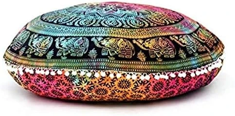Rajasthaniartdecor Round Pouf Cover Cushion Cotton With Pom Meditetion Seating For Living Dorm Room Color Size 32 Inch Inches (Cover Only) (Blue Gold), RADC003-V, Inches(80 Cm) 10 Rajasthaniartdecor Round Pouf Cover Cushion Cotton With Pom Meditetion Seating For Living Dorm Room Color Size 32 Inch Inches (Cover Only) (Blue Gold), RADC003-V, Inches(80 Cm) - Image 10