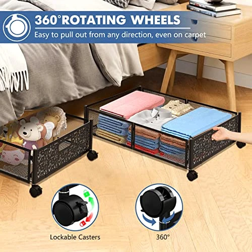 Under Bed Storage, Under Bed Rolling Storage, Under Bed Storage Containers With Wheels, Metal Under Bed Shoe Storage Organizer Drawer 2 Pack, Underbed Storage Bin For Bedroom Toys Clothes Blankets 3 Under Bed Storage, Under Bed Rolling Storage, Under Bed Storage Containers With Wheels, Metal Under Bed Shoe Storage Organizer Drawer 2 Pack, Underbed Storage Bin For Bedroom Toys Clothes Blankets - Image 3