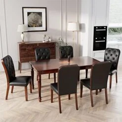 LEEMTORIG Dining Table Sets For 6, 7 Piece Kitchen Table And Chairs Set For 6 Person, Include Table And 6 PU Leather Dining Room Chairs For Home Kitchen/Dining Room/Living Room, Walnut & Black -Songmics Furniture Shop 51swOboYDL. AC 1