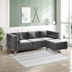 CECER Sofa, 3 Pieces Sofa Set, Loveseat Sofa- Oversize Sofa Couch- Sofa Chair, Velvet Sofa With Pillow, Couches For Living Room, Apartment, Office, Gray Sofa -Songmics Furniture Shop 51sy926cGtL. AC