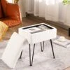 CUYOCA Vanity Stool Ottoman With Storage Bench, Faux Fur Stool For Vanity With Metal Legs, Makeup Chair Vanity Stool For Bedroom Living Room, White