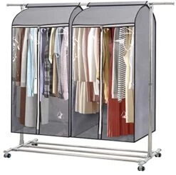 MISSLO 43" Hanging Garment Bags For Storage Well Sealed Clothes Dust Cover With Large Clear Window And 3 Zippers Opening For Suit Coat Closet Rack (Rack Not Included), 2 Packs