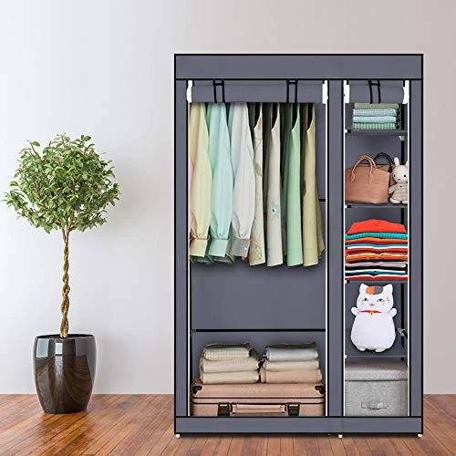 GBNIJ 67" Portable Clothes Closet Wardrobe With Non-Woven Fabric And Hanging Rod Quick And Easy To Assemble Grey For Bedroom,Living Room,Entrance 6 GBNIJ 67" Portable Clothes Closet Wardrobe With Non-Woven Fabric And Hanging Rod Quick And Easy To Assemble Grey For Bedroom,Living Room,Entrance - Image 6