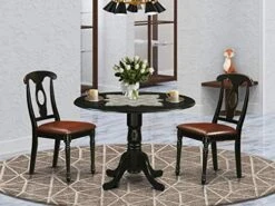 East West Furniture DLKE3-BCH-LC 3 Piece Modern Dining Table Set Contains A Round Wooden Table With Dropleaf And 2 Faux Leather Kitchen Dining Chairs, 42x42 Inch, Black & Cherry -Songmics Furniture Shop 51t7BCrkfeL. AC