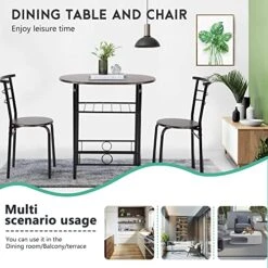FDW 3-Piece Round Table And Chair Set For Kitchen Dining Room Bar Breakfast,Compact Space Metal Frame,Wine Rack -Songmics Furniture Shop 51tDtMevBrL