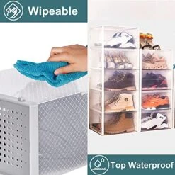 WAYTRIM Stackabke Clear Shoe Box 4 Pack Foldable Shoe Storage Boxes Dorp Front Shoe Organizer Clear Plastic Shoe Containers Fit To Women Size 13 Clear White 7 WAYTRIM Stackabke Clear Shoe Box 4 Pack Foldable Shoe Storage Boxes Dorp Front Shoe Organizer Clear Plastic Shoe Containers Fit To Women Size 13 Clear White -Songmics Furniture Shop 51tELVdEGRL