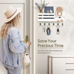 FifthQuarter Key And Mail Holder For Wall, Mail Organizer Wall Mount With 6 Hooks And Storage Drawer, Easy Installation Key Rack For Entryway And Home Decor (A-White) -Songmics Furniture Shop 51tFaW3pnzL