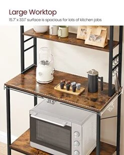VASAGLE Baker's Rack, Microwave Oven Stand, Kitchen Tall Utility Storage Shelf, 6 Hooks And Metal Frame, Industrial, 15.7 X 31.5 X 65.7 Inches, Rustic Brown And Black UKKS019B01 -Songmics Furniture Shop 51tGDy0BjKL