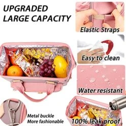 SunUnion Lunch Bag, Cute Insulated, Large Lunch Tote For Work, Leak Proof Lunch Box For Women, Lunch Purse, Cooler Bag With Side Pockets And Shoulder Strap For Picnic Office(Pink) -Songmics Furniture Shop 51tJm6wumjL