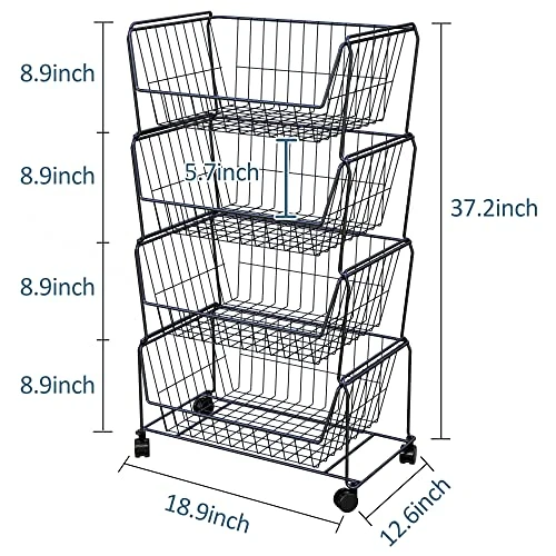 PUSDON 4-Tier Stackable Metal Storage Baskets, Anti-Rust Fruit Vegetable Rack, Dual Use Shelf For Kitchen, Home & Office, Black 3 PUSDON 4-Tier Stackable Metal Storage Baskets, Anti-Rust Fruit Vegetable Rack, Dual Use Shelf For Kitchen, Home & Office, Black - Image 3