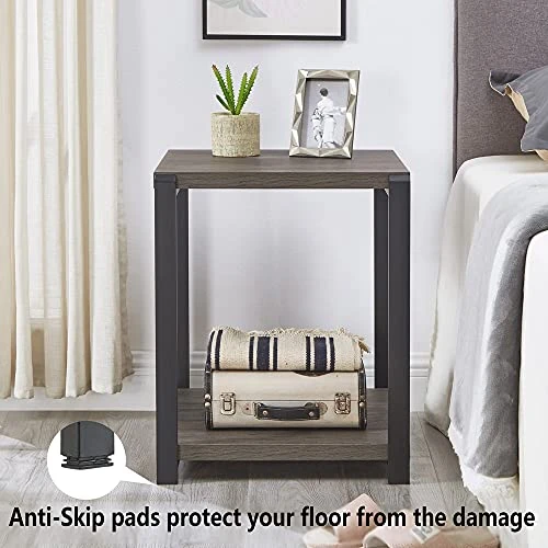 EXCEFUR End Table With Storage Shelf,Vintage Side Table For Living Room,Rustic Wood And Metal Nightstand For Bedroom,Grey 2 EXCEFUR End Table With Storage Shelf,Vintage Side Table For Living Room,Rustic Wood And Metal Nightstand For Bedroom,Grey - Image 2
