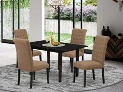 EAST WEST FURNITURE 5Pc Dining Set Includes A Rectangle Dinette Table With Butterfly Leaf And Four Parson Chairs With Light Fawn Fabric, Mahogany Finish. -Songmics Furniture Shop 51tOlLL4HYL. AC