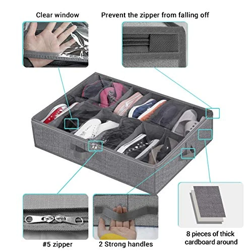 Under Bed Shoe Storage Organizer,Closet Shoes Storage Boxes Bin Container (2 Pack Fits 24 Pairs) With Clear Cover And Reinforced Handle For Sneakers,Clothes, Toys, Gray With Printing 3 Under Bed Shoe Storage Organizer,Closet Shoes Storage Boxes Bin Container (2 Pack Fits 24 Pairs) With Clear Cover And Reinforced Handle For Sneakers,Clothes, Toys, Gray With Printing - Image 3