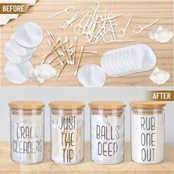 4 Pack Qtip Holder Glass Dispenser With Bamboo Lids For Bathroom Organization, Apothecary Jars For Cotton Ball Holder And Bathroom Canister Storage Great For Cotton Swabs, Balls, Floss, Bathroom Décor -Songmics Furniture Shop 51tRJYLGk1L