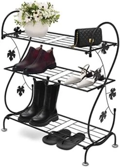CLSYO 3-Tier Shoe Rack, Metal Shoe Stand Organizer, Shoe Shelf For Storage Closets, Entryway, Hallway And Cloakroom, Black 14 CLSYO 3-Tier Shoe Rack, Metal Shoe Stand Organizer, Shoe Shelf For Storage Closets, Entryway, Hallway And Cloakroom, Black -Songmics Furniture Shop 51tYwqWmZoL. AC