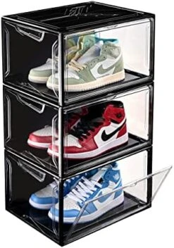 BBYB Shoe Box,Drop Front Shoe Box,Clear Plastic Stackable Storage Bins,Magnetic Transparent Door Clear Storage Bins 3pack (Large, E-Clear) -Songmics Furniture Shop 51tZLMTC9hL. AC