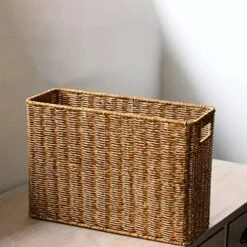 Angoily Magazine Storage Baske Seagrass Woven File Holder Narrow Place Storage Holder Book Wicker Basket Storage Basket Bin For Home Office Desk -Songmics Furniture Shop 51ta3GDCroL