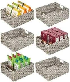 MDesign Hyacinth Braided Woven Kitchen Basket Bin With Built-in Handles For Organizing Kitchen Pantry, Cabinet, Cupboard, Countertop, Shelves - Holds Food, Drinks, Snacks - 6 Pack - Natural/Tan -Songmics Furniture Shop 51taBrElegL. AC