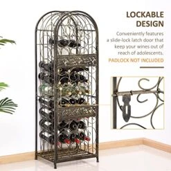 HOMCOM 45 Bottle Wrought Iron Wine Rack Jail With Lock - Antique Bronze -Songmics Furniture Shop 51taUbehX8L