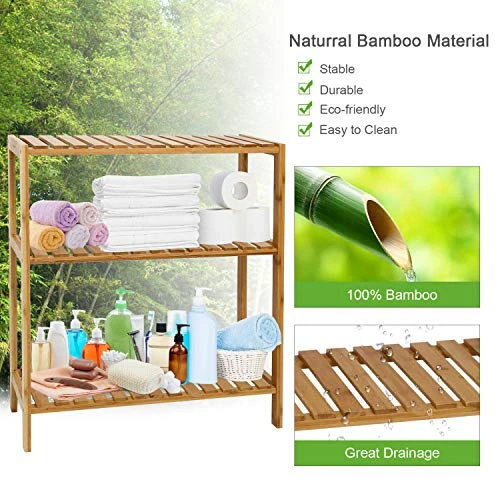 Bamboo Shelf Bathroom 3-Tier Storage Shelves Stand Rack Multifunctional Shelving For Bedroom Kitchen Living Room 2 Bamboo Shelf Bathroom 3-Tier Storage Shelves Stand Rack Multifunctional Shelving For Bedroom Kitchen Living Room - Image 2