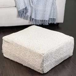 Chardin Home Unstuffed Ottoman, Cozy & Bohemian Pouf Covers, Hand Crafted Casual Seating, Footrest, Square Floor Pillow For Home, Office, Bedroom, Living Room, 20" X 20"x 8", Ivory-Grey. -Songmics Furniture Shop 51tiUj0rqAL