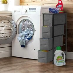 Sorbus Narrow Dresser With 4 Drawers - Vertical Slim Storage Chest Of Drawers With Steel Frame, Wood Top & Easy Pull Fabric Bins For Small Spaces, Closets, Bedroom, Bathroom & Laundry (Black/Charcoal) -Songmics Furniture Shop 51tlkoWtQdL