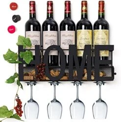 SODUKU Wall Mounted Metal Wine Rack 4 Long Stem Glass Holder & Wine Cork Storage Wine 12 SODUKU Wall Mounted Metal Wine Rack 4 Long Stem Glass Holder & Wine Cork Storage Wine -Songmics Furniture Shop 51tp8Wn9FTL. AC